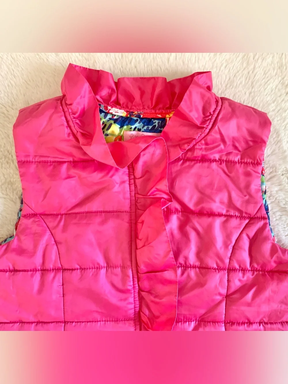 Lilly Pulitzer Girl Pink Puffer Vest jacket Large 8-10 EUC